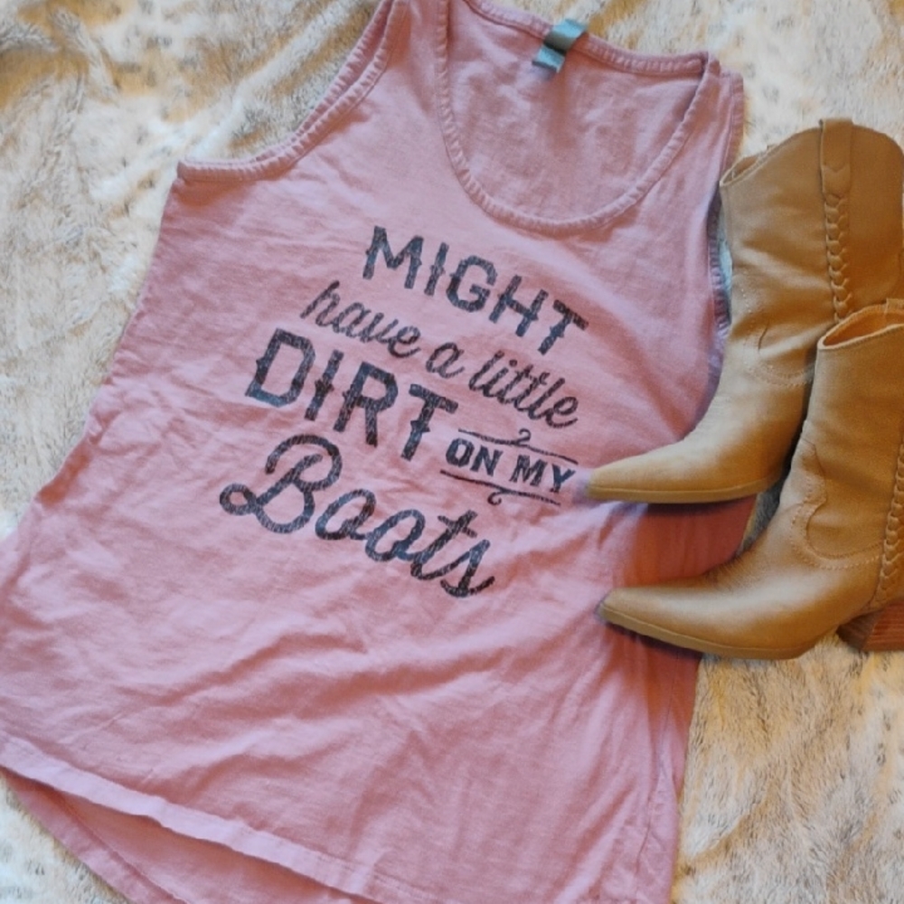 Pink Graphic Tank Top with Boots Print